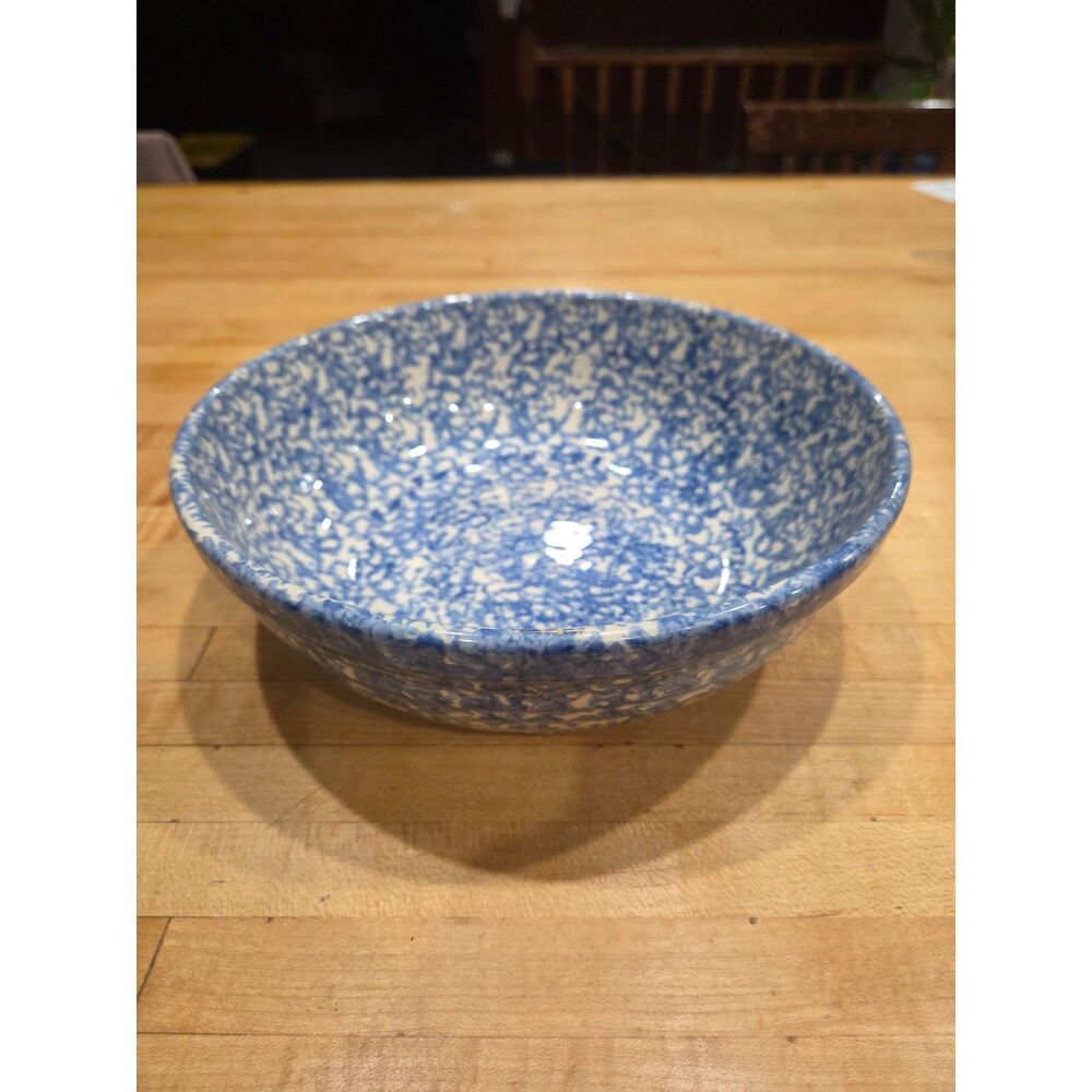 Vintage Gerald Henn Blue Spongeware Stoneware Serving Bowl